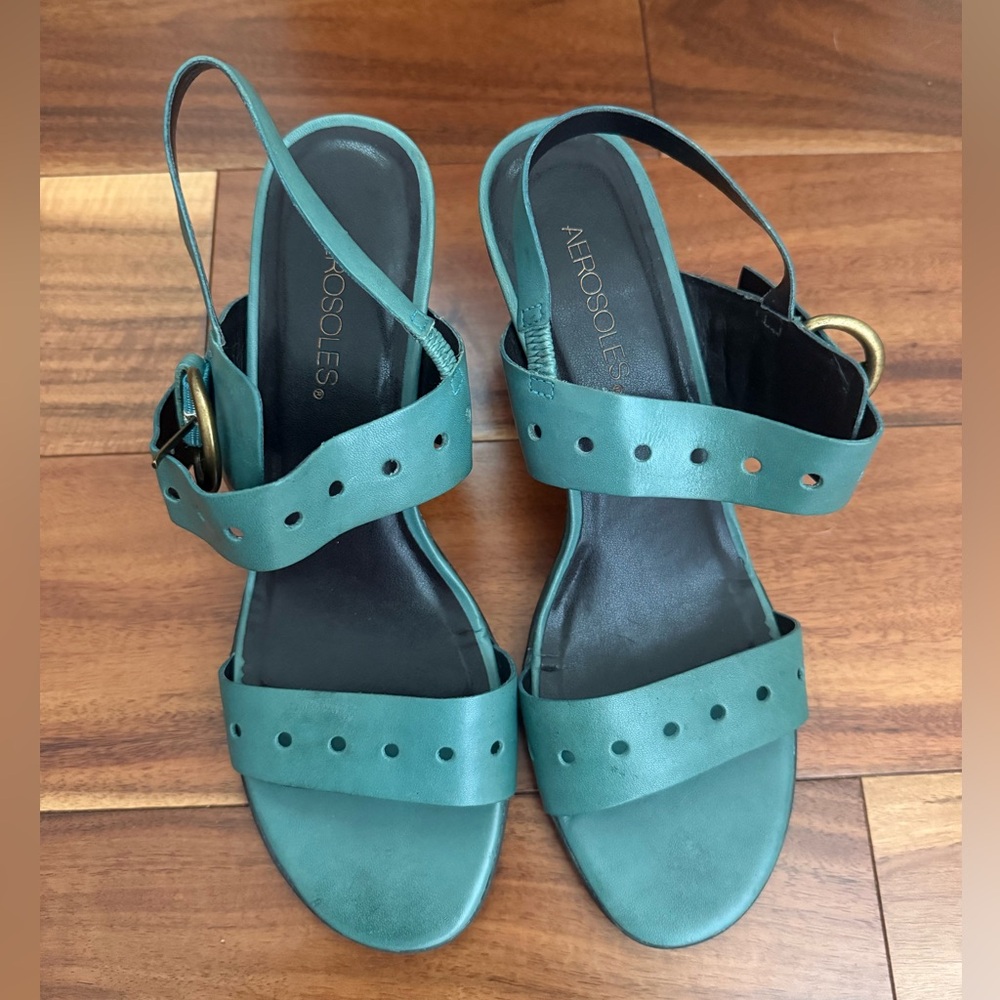 Aerosoles Teal Leather Heel Sandal Size US 8 - Picture 2 of 7